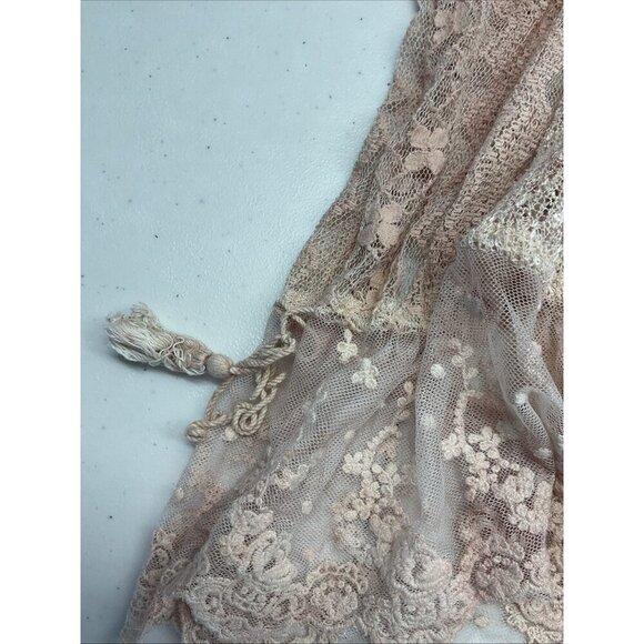 PAT DAHNKE Women’s size‎ L Pink Lace Sheer puff short sleeve top Boho Western - Picture 7 of 14